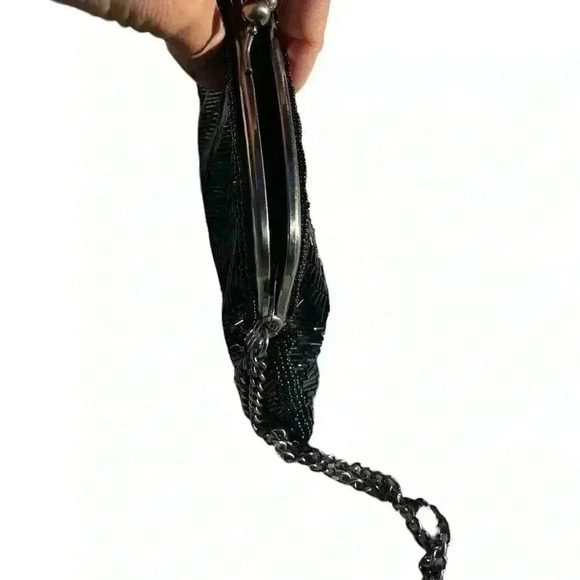 The Limited black beaded chain clutch wristlet satin lining gently used - Picture 8 of 8